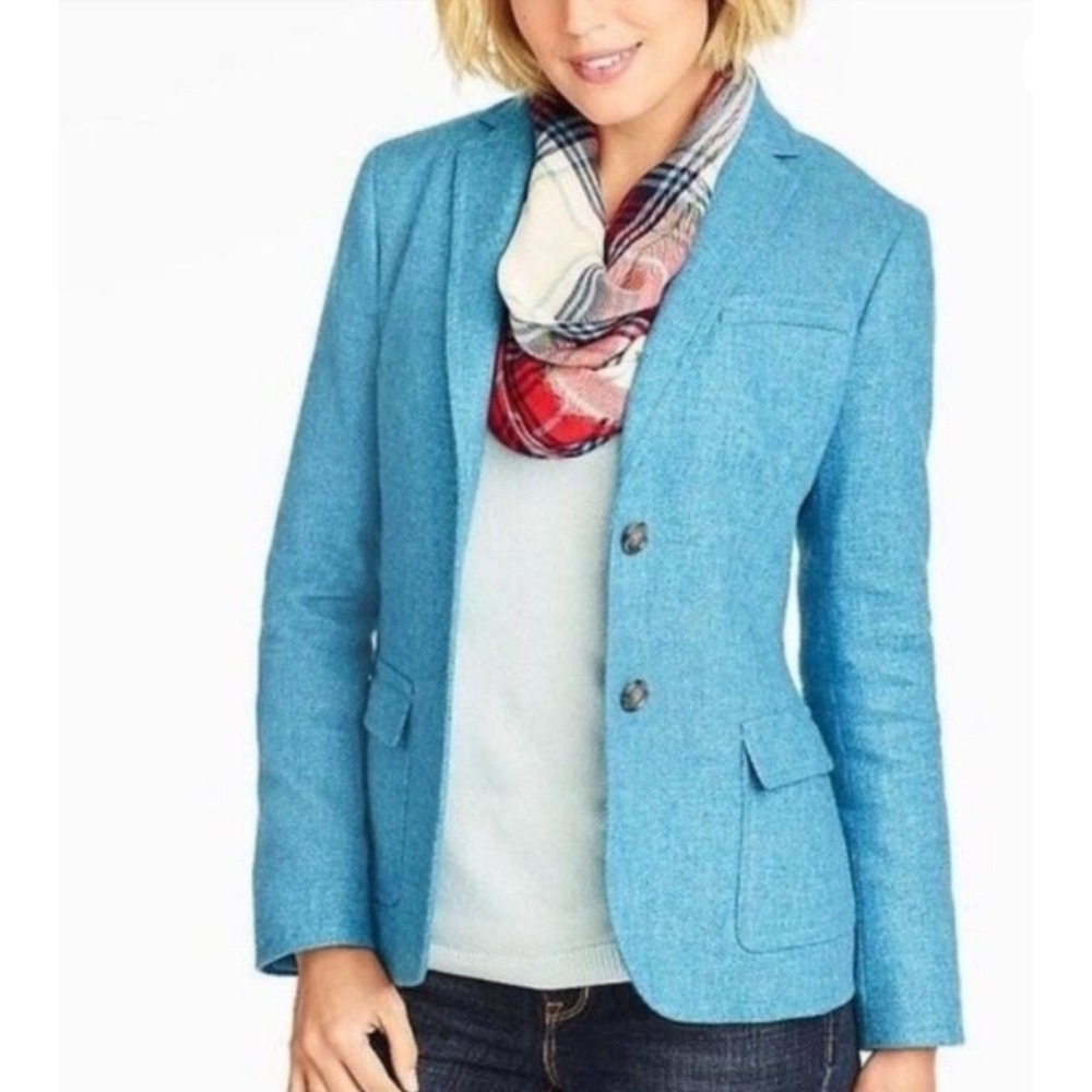 Talbots Shetland Herringbone Wool Blend Blue 2 Button Blazer Jacket Sky Blue 12